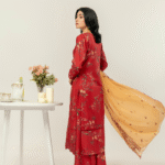 Red Floral Linen Suit Printed 3-Piece - Image 3