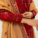 Red Floral Linen Suit Printed 3-Piece - Image 4