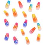 Gradient Flower Fake Nails - Rhinestone Nail Art - Image 2