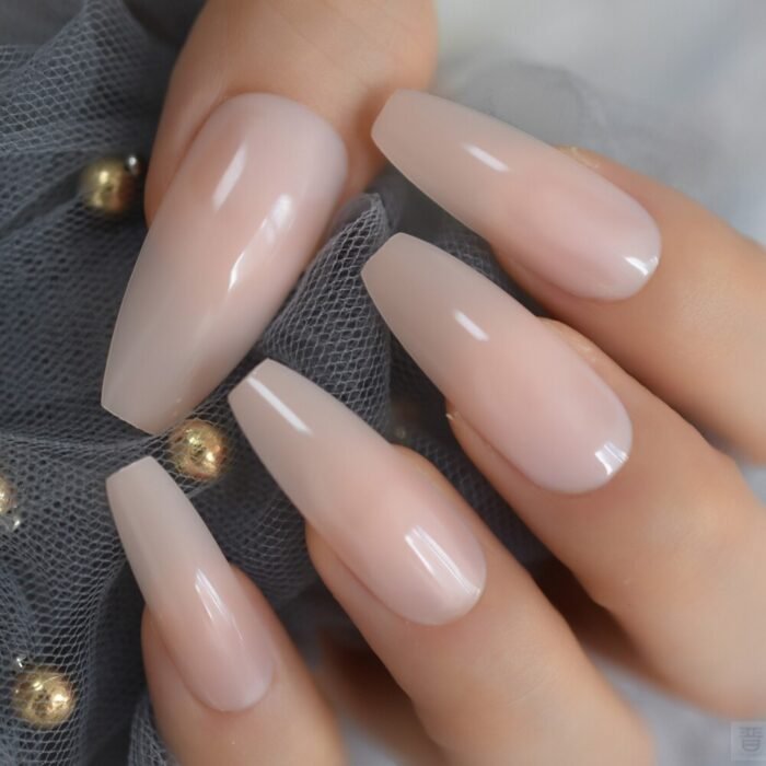 Nude Extra Long Fake Nails - Glossy 24pc Set - Image 4