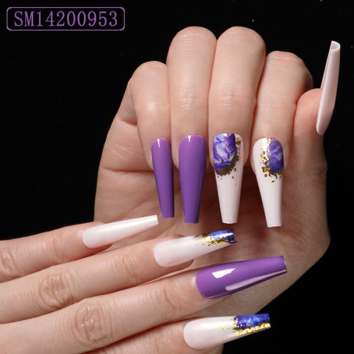 Trapezoidal Coffin Fake Nails - Ballet Length Nail Set - Image 2