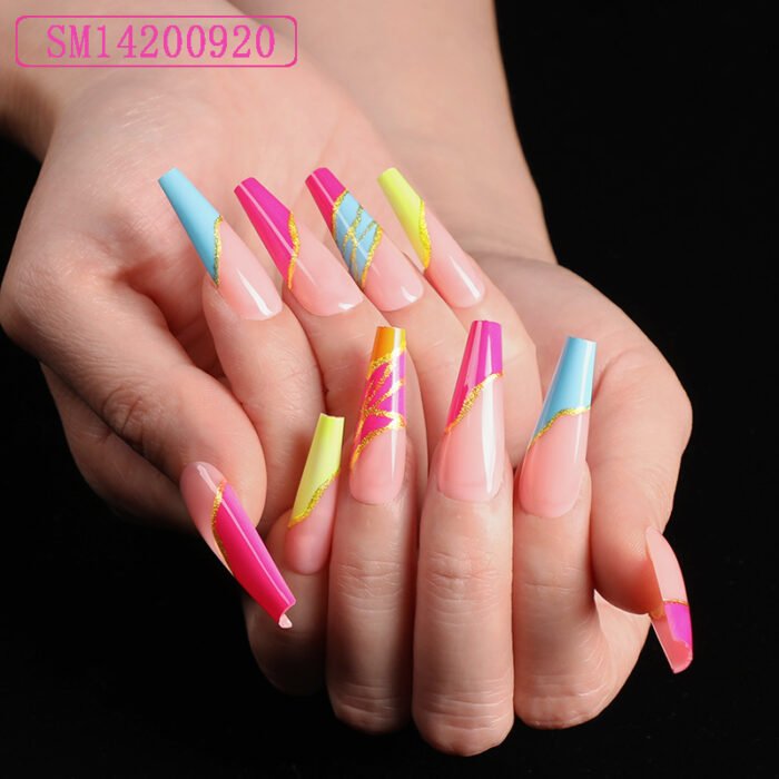 Trapezoidal Coffin Fake Nails - Ballet Length Nail Set - Image 4