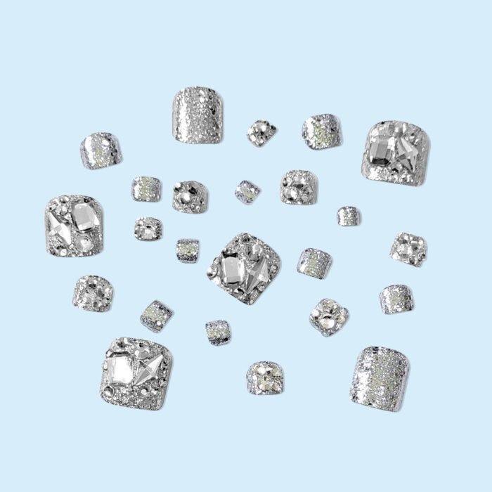 Silver Diamond Toe Nails - Full Coverage Glam - Image 4