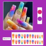 Gradient Flower Fake Nails - Rhinestone Nail Art - Image 5