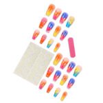 Gradient Flower Fake Nails - Rhinestone Nail Art - Image 4